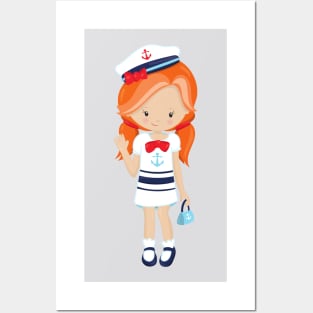 Boat Captain, Skipper, Cute Girl, Orange Hair Posters and Art